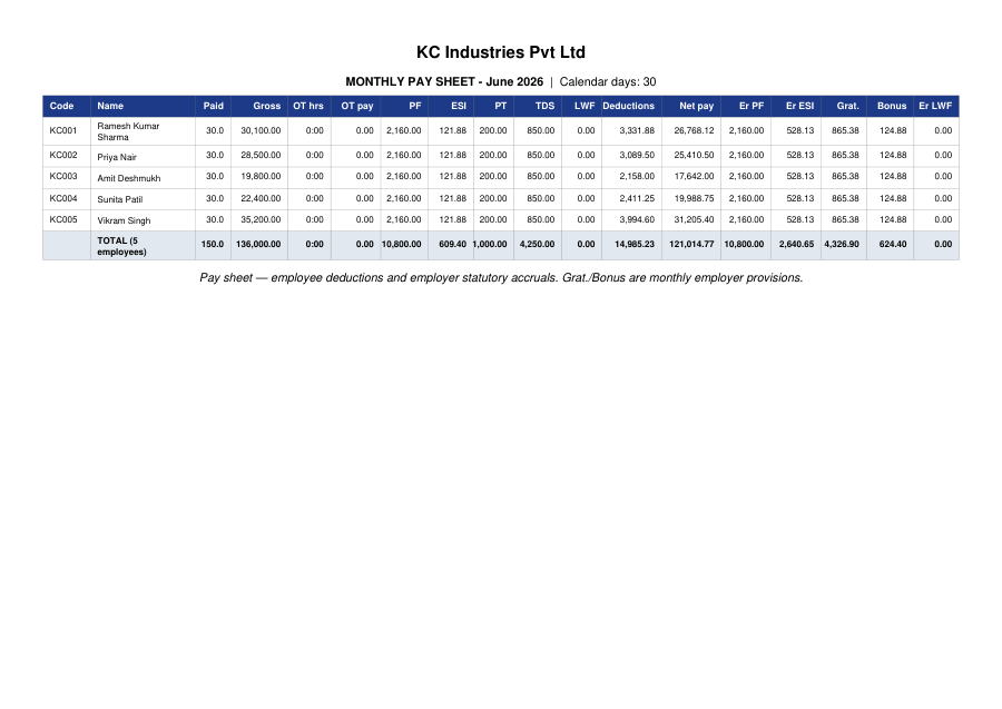 KC Payroll salary sheet preview